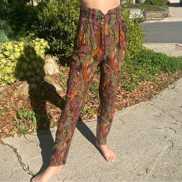 VTG 80s High Waist Rayon Pleated Mom Pants Tapered Leg Parachute Style Sz 5/6 - Picture 10 of 16